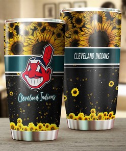 Cleveland Indians Beautiful Sunflower Design Personalized Tumbler - Sports Tumbler 20oz
