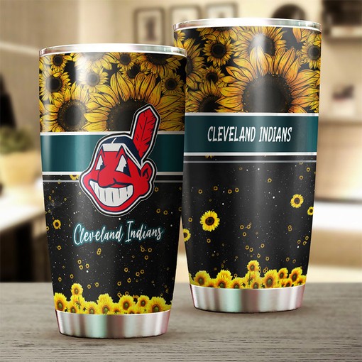 Cleveland Indians Beautiful Sunflower Design Personalized Tumbler - Sports Tumbler 20oz