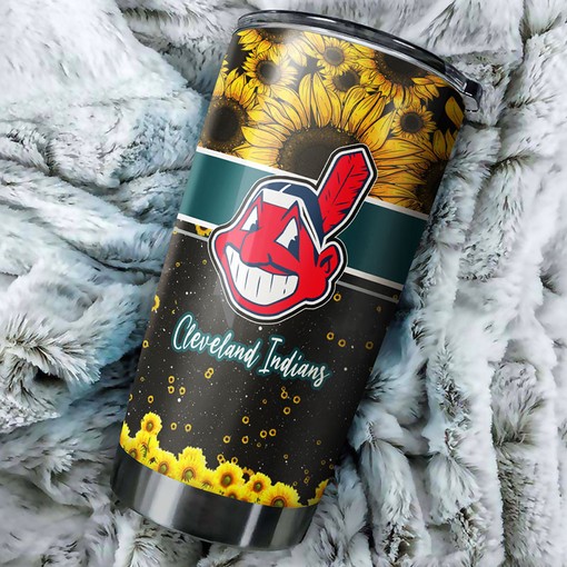 Cleveland Indians Beautiful Sunflower Design Personalized Tumbler - Sports Tumbler 20oz - Image 2