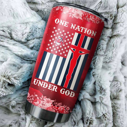 Cleveland Indians MLB Tumbler - "One Nation Under God" Design for Baseball Fans with Custom MLB Logo