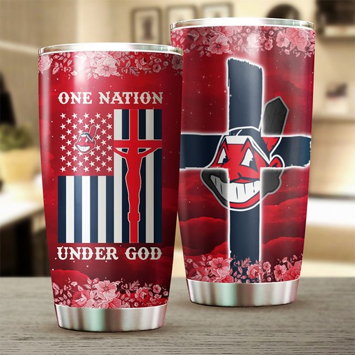 Cleveland Indians MLB Tumbler - "One Nation Under God" Design for Baseball Fans with Custom MLB Logo - Image 2