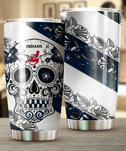 Cleveland Indians MLB Tumbler with Edgy Skull Design for Baseball Lovers and Custom MLB Logo