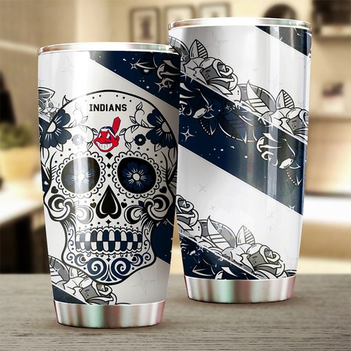 Cleveland Indians MLB Tumbler with Edgy Skull Design for Baseball Lovers and Custom MLB Logo