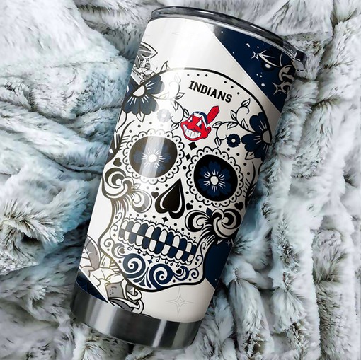 Cleveland Indians MLB Tumbler with Edgy Skull Design for Baseball Lovers and Custom MLB Logo - Image 2