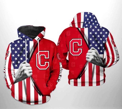 Cleveland Indians MLB US Flag 3D Hoodie with Awesome Design - 3D Hoodies for Men Graphic