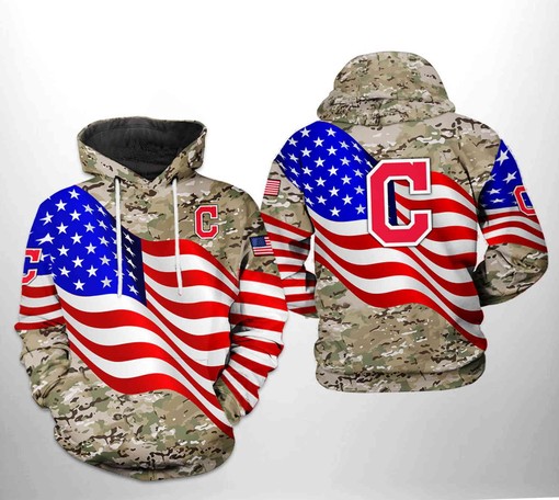 Cleveland Indians MLB US Flag Camo Veteran 3D Hoodie with Unique Print - 3D Hoodies with Zippers