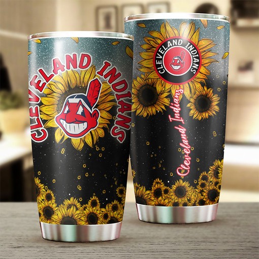 Cleveland Indians Sunflower Design MLB Tumbler - Baseball Mom Tumbler Ideas