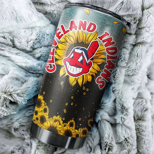 Cleveland Indians Sunflower Design MLB Tumbler - Baseball Mom Tumbler Ideas - Image 2