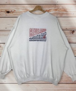 Cleveland Indians Vintage Style Spell Out Big Logo Crewneck Sweatshirt Pullover - 90s MLB