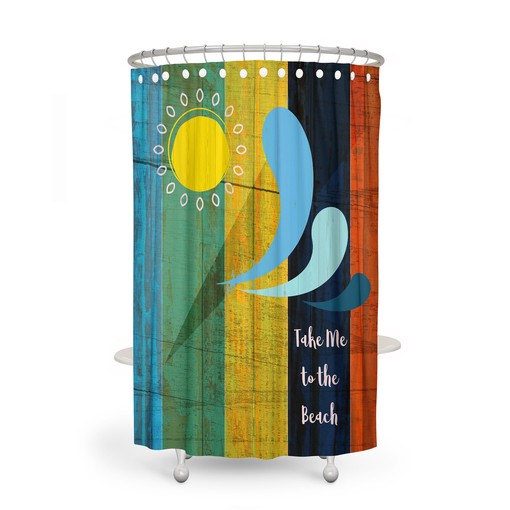 Coastal Bathroom Decor with Rustic Beach Sign Shower Curtain and Unique Restroom Shower Curtains Ideas - Image 2