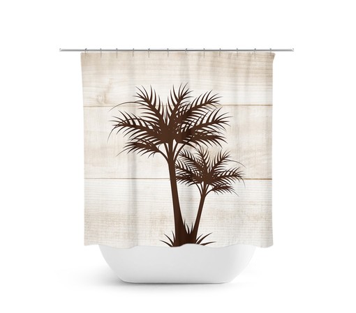 Coastal Bathroom Decor with Tropical Brown Palm Tree Shower Curtain for a Beach House or Guest Bathroom - SHOWER95