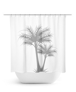 Coastal Bathroom Decor with White Gray Palm Tree Shower Curtain for a Beach House or Guest Bathroom - SHOWER94