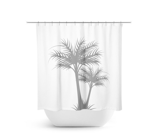 Coastal Bathroom Decor with White Gray Palm Tree Shower Curtain for a Beach House or Guest Bathroom - SHOWER94