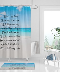 Coastal Beach Rules Ocean Shower Curtain Set - Add Fun-in-the-Sun to Your Bathroom Decor