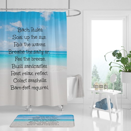 Coastal Beach Rules Ocean Shower Curtain Set - Add Fun-in-the-Sun to Your Bathroom Decor