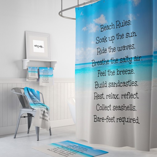 Coastal Beach Rules Ocean Shower Curtain Set - Add Fun-in-the-Sun to Your Bathroom Decor - Image 2