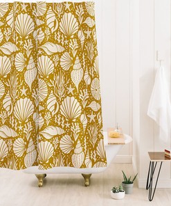 Coastal Yellow Shower Curtain with Sea Urchin Design for Fun Beach House Bathroom