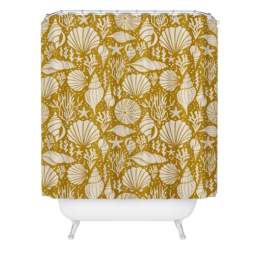 Coastal Yellow Shower Curtain with Sea Urchin Design for Fun Beach House Bathroom - Image 2
