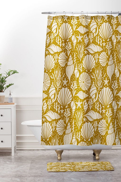 Coastal Yellow Shower Curtain with Sea Urchin Design for Fun Beach House Bathroom - Image 3