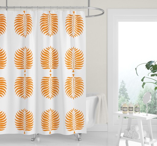 Cocoa Tropical Island Tan Palm Fronds Easy-Care Fabric Modern Shower Curtain - Image 2