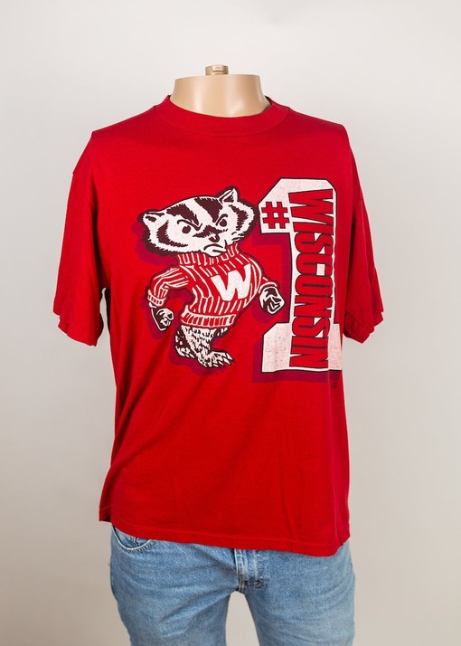College American Shirt: Vintage 1987 University of Wisconsin Badgers Bucky Badger Number One Single Stitch Shirt
