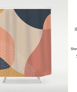 Color Blocks Minimalism Shower Curtain, Abstract Art Partition Curtain in Customizable Sizes for Bathroom Decor