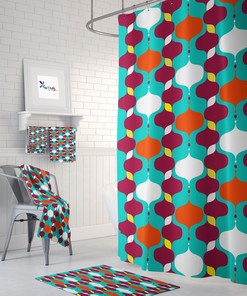 Color Pop Atomic Mid Century Modern Shower Curtain Set with Matching Towels and Mat