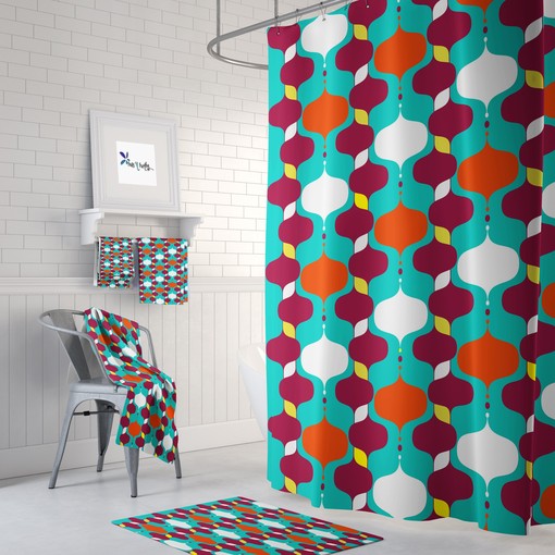 Color Pop Atomic Mid Century Modern Shower Curtain Set with Matching Towels and Mat