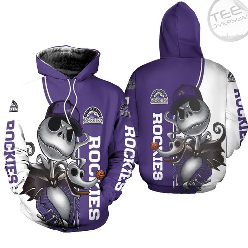 Colorado Rockies Custom All Over Print 3D Hoodie with Jack Skellington and Zero Print