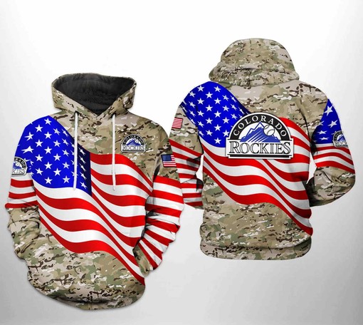 Colorado Rockies MLB US Flag Camo Veteran All Over Print 3D Hoodie Zipper Hoodie - Patriotic and Camo Style