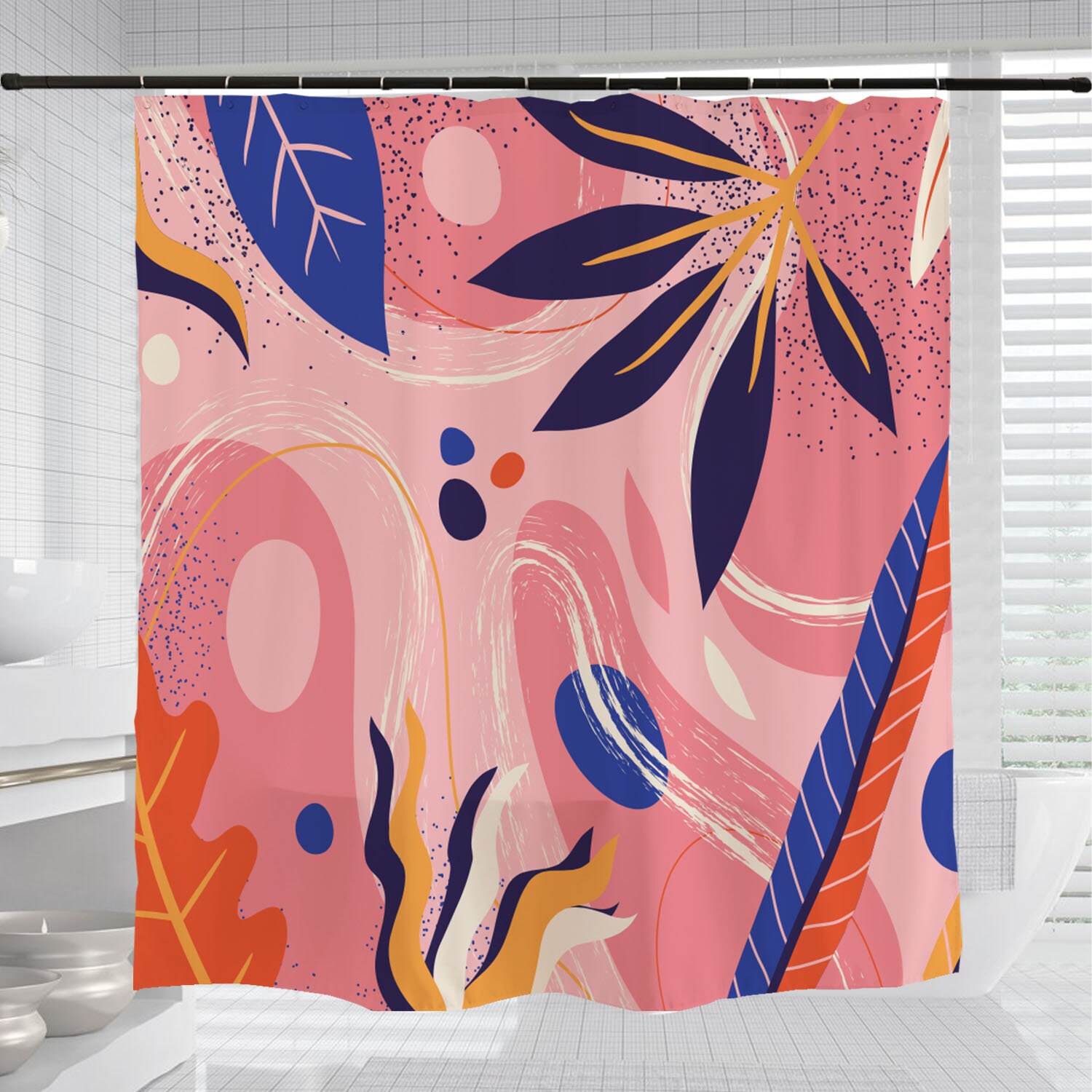 Colorful Abstract Flowers Shower Curtain with Hook and Custom Sizes - Vibrant and Trendy Bathroom Decor - Image 3