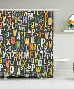 Colorful Alphabets Kids Bathroom Shower Curtain, Fun Home Bath Decor Accessories