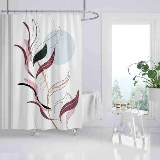 Colorful Art Leave Shower Curtain - Purple Plant Waterproof Bath Decor with Abstract Bathroom Set - Image 2