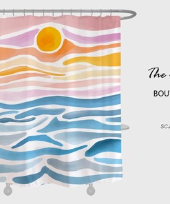Colorful Art Wave Shower Curtain | Summer Sea Inspired | Waterproof Curtain + Hooks | Relaxing Bathroom Decor