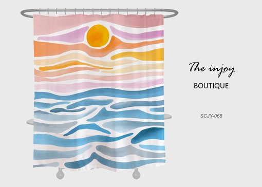 Colorful Art Wave Shower Curtain | Summer Sea Inspired | Waterproof Curtain + Hooks | Relaxing Bathroom Decor