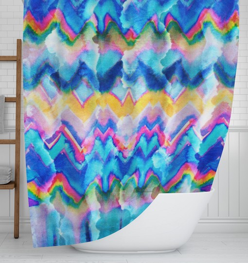 Colorful Bathroom Decor Boho Hippie Shower Curtain with Faux Tie-Dye Print - Image 2
