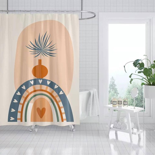 Colorful Bohemian Vase Palm Leaves Boho Rainbow Shower Curtain