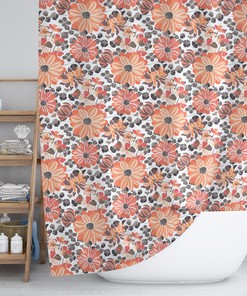 Colorful Boho Botanical Shower Curtain / Floral Bath Print / Bathroom Accessories / Modern Bath Design