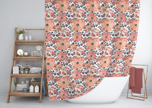 Colorful Boho Botanical Shower Curtain / Floral Bath Print / Bathroom Accessories / Modern Bath Design