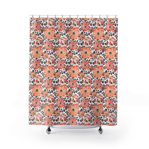 Colorful Boho Botanical Shower Curtain / Floral Bath Print / Bathroom Accessories / Modern Bath Design - Image 2