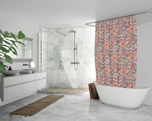Colorful Boho Botanical Shower Curtain / Floral Bath Print / Bathroom Accessories / Modern Bath Design - Image 3