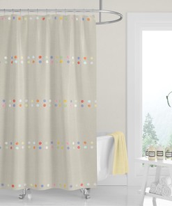 Colorful Boho Dots Shower Curtain, Pastel Watercolor Design, Neutral Fabric Bath Curtain