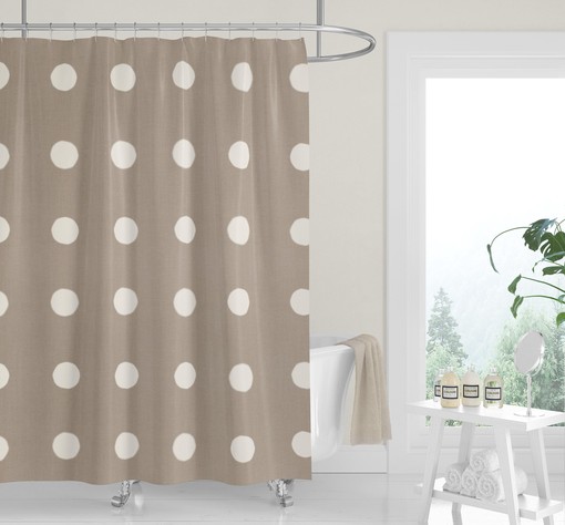 Colorful Boho Dots Shower Curtain, Watercolor Design, Neutral Tan Fabric Bath Curtain - Image 3