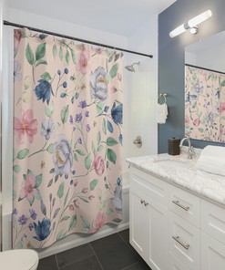 Colorful Boho Floral Shower Curtain - Cute and Unique Bath Curtain for a Farmhouse Touch