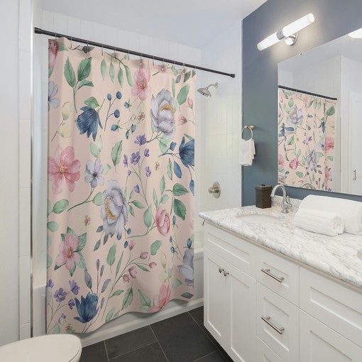 Colorful Boho Floral Shower Curtain - Cute and Unique Bath Curtain for a Farmhouse Touch