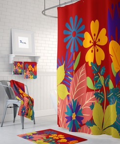 Colorful Bold Floral Maximalist Shower Curtain Set - Eye-Catching Bath Set with Matching Towels