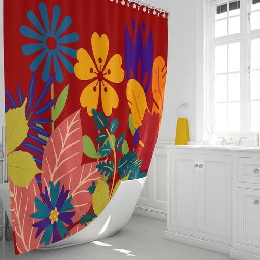 Colorful Bold Floral Maximalist Shower Curtain Set - Eye-Catching Bath Set with Matching Towels - Image 2