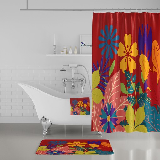 Colorful Bold Floral Maximalist Shower Curtain Set - Eye-Catching Bath Set with Matching Towels - Image 3
