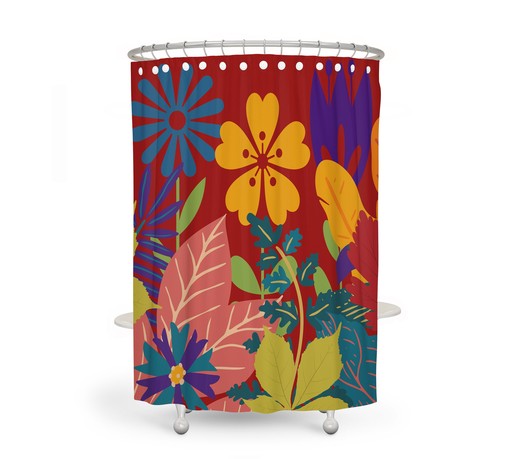 Colorful Bold Floral Maximalist Shower Curtain Set - Eye-Catching Bath Set with Matching Towels - Image 4