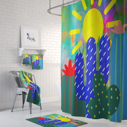 Colorful Cactus Abstract Shower Curtain for Funky Bath Decor